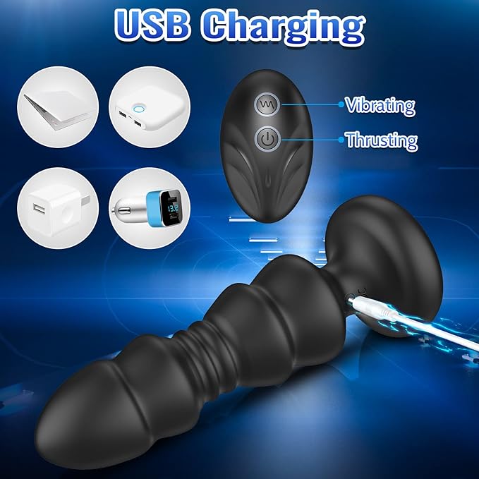 Thrusting Remote Control Butt Plug - Anal Sex Toy With Vibrating and Thrusting Modes, Prostate Massager