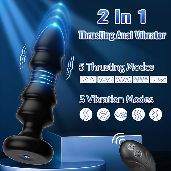 Thrusting Remote Control Butt Plug - Anal Sex Toy With Vibrating and Thrusting Modes, Prostate Massager