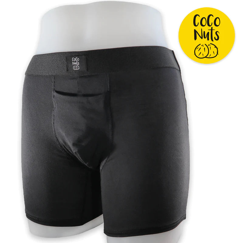 Black Coco Nuts packing underwear, displayed on a white mannequin.