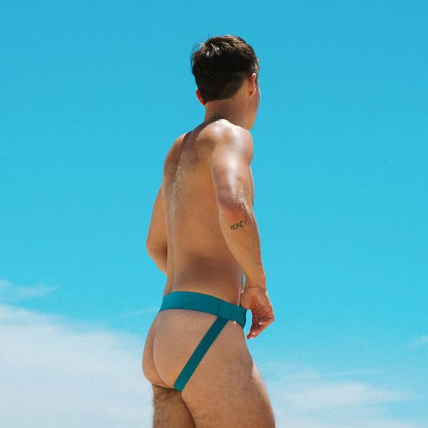 Back Side of person wearing Aqua Jockstrap
